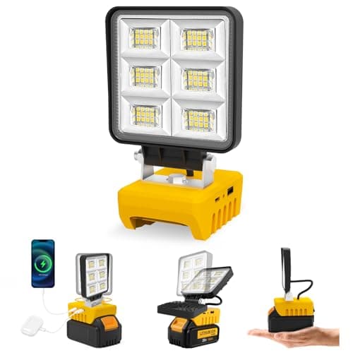Image of T-SUNUS LED Work Light Compatiable with de-Walt 18V/20V Battery, 48W 5200LM Cordless Work Lamp with USB & Type-C Charging, Low Voltage Protection, Cordless Work Light for Emergency Garage Workshop