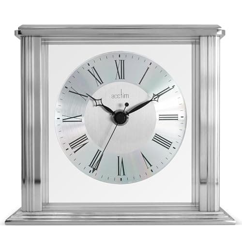 Image of Acctim Hamilton Mantel Clock Quartz Brushed Metal & Glass Floating Effect Energy Efficient Silver, 13.7 x 15.5 x 6.8