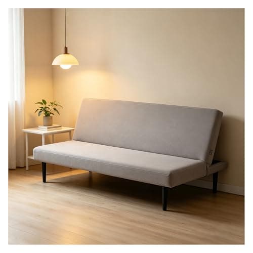 Image of INMOZATA Grey Convertible Sofa Bed 3 Seater Futon Couch with 3 Adjustable Angles 165cm Velvet Fabric Sofa Bed with Black Plastic Legs, Sleeper Sofa for Living Room/Bedroom/Small Space