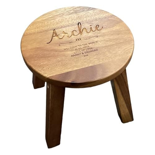 Image of Personalised Laser Engraved Acacia Solid Wood Children's Toddler Wooden Stool -Boy or Girl