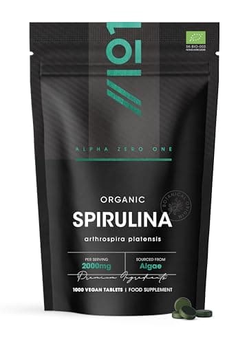 Image of Organic Spirulina & Chlorella 2000mg - 1000 Tablets - Broken Cell Wall Chlorella - Pure Formula Supplement with No Additives - By Alpha01