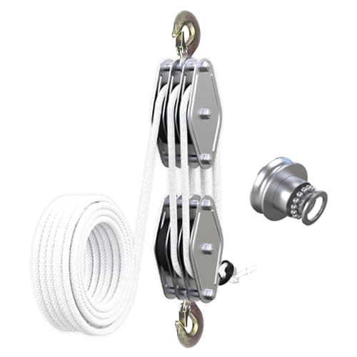 Image of Goumthe 2 Ton Rope Hoist Pulley Block with Metal Bearing 4400lbs Max Load, 20 m (65.6 ft) Nylon Rope Heavy duty Steel Hooks Lifting Pulley Block for Garage Warehouse Lifting and Moving Heavy Objects