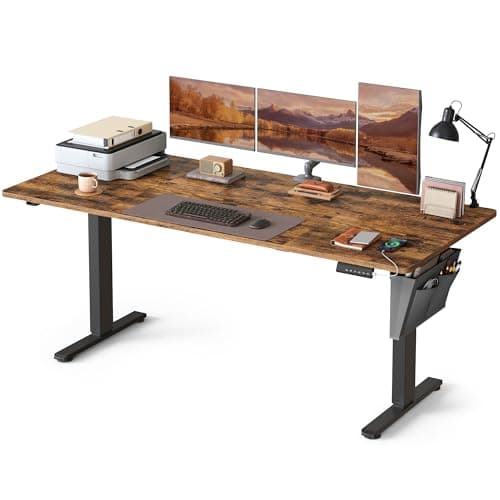 Image of VASAGLE Electric Standing Desk, Height Adjustable Desk, 180 x 80 cm, Continuous Adjustment, Spliced Tabletop, 4 Memory Heights, Rustic Brown LSD138KD02