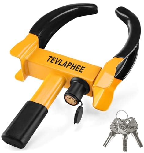 Image of Tevlaphee Wheel Clamp Lock Heavy Duty Anti-Theft, Adjustable Security for Cars, Vans, Motorhomes (Fits 7-11" Tyres), Weatherproof & Vandal-Resistant Design (Black&Yellow)