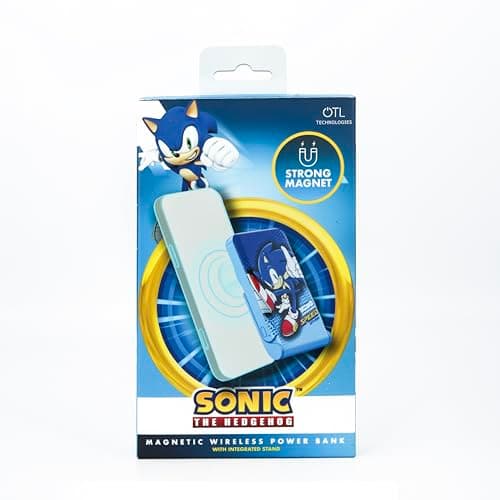 Image of OTL Technologies SH1195 Sonic the Hedgehog Magnetic Wireless Power Bank Charger with Built-in Stand - Blue