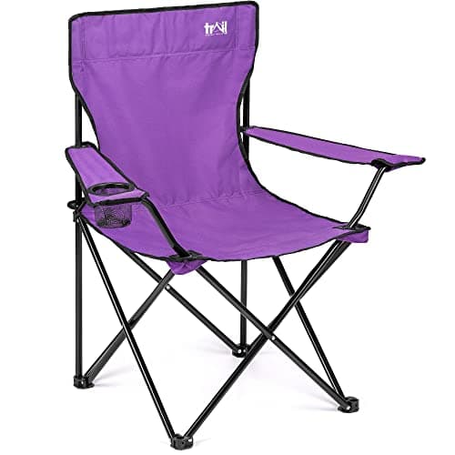 Image of Trail Folding Camping Chair, Lightweight Outdoor Chair with Cup Holder Armrest, Heavy Duty Tubular Steel Frame, Fast-Drying Polyester, Carry Bag, 100kg Capacity (Purple)
