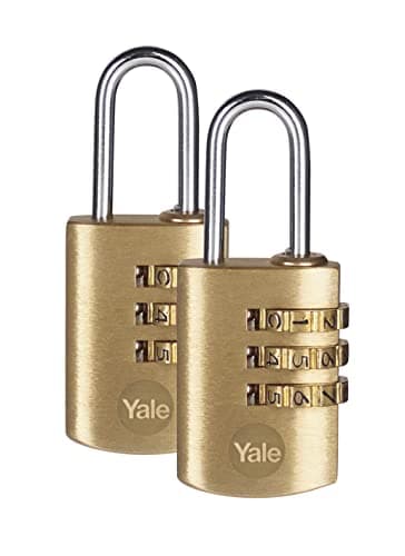 Image of Yale Y150/22/120/2 3-Dial Combination Padlock, Brass, 22 mm, Set of 2 Piece