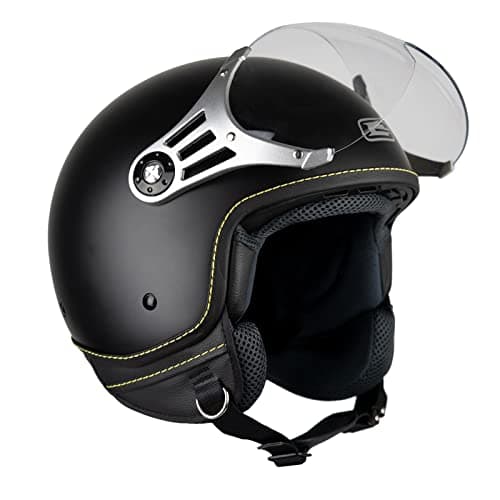 Image of G-MAC Metro Evo Jet Open Face Retro Classic ECE 2205 Motorcycle Scooter Helmet (Satin Black, S)