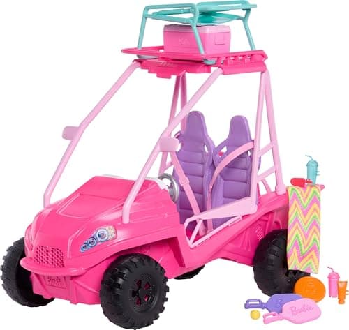 Image of Barbie Mysteries: Beach Detectives Playset with Beach Buggy Toy Car & 10+ Accessories, Including Beach Chair & Towel, JFV68