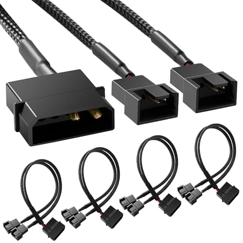 Image of KUOQIY 4 PCS Molex to Fan Splitter Adapter Power Cable, 4 Pin Molex to 2 x 3 Pin / 4 Pin PMW 12V PC Case Fan Power Adapter Cable, Molex to Cooler Cooling Fan Power Cable