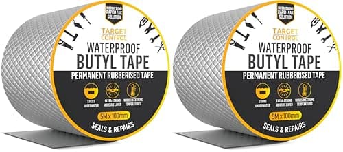 Image of Target Control Butyl Tape Waterproof | 5M X 100MM | Heavy Duty Roofing & Roof Felt Repair Tape, Silver Flashing Sealing Tape for Outdoor Roof, Shed & Gutter Repairs (Pack of 2)