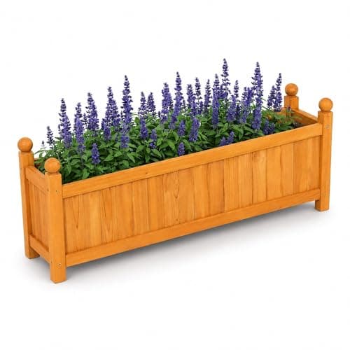 Image of Oypla Large Garden Wooden Rectangular Flower Planter Ornamental Plant Pot