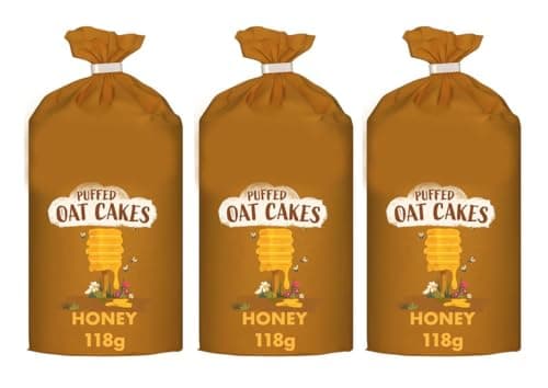Image of Puffed Oat Cakes, Honey Flavour, 118g, Gluten-Free, No Artificial Colours or Preservatives, Suitable for Vegetarians,Pack Of 3