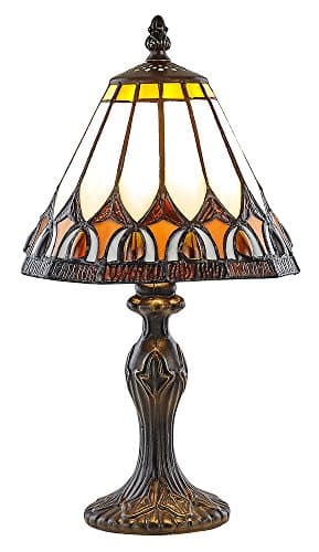 Image of Art Deco Tiffany Glass Table Lamp with Amber Shade by Happy Homewares