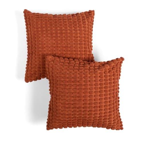 Image of OHS Cushion Covers 45cm x 45cm, Soft Decorative Bobble Textured Square Throw Pillow Cover with Invisible Zipper for Sofa Bedroom Living Room Pillow Cases 2 Pack, Rust