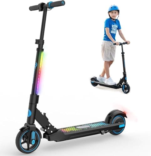 Image of EVERCROSS EV06C Electric Scooter, 6.5'' Foldable Electric Scooters for Kids Ages 6-12, Up to 15 KM/H & 8 KM, LED Display, Colorful LED Lights, Lightweight Kids E-Scooter