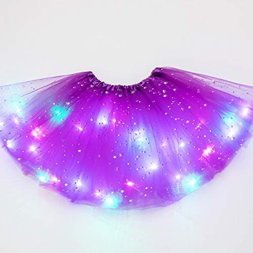 Image of Girls Tutu Skirt, Little Girls LED Colorful Luminous Kids Star Sequin Ballet Skirt Princess Sparkling Tutu, Fancy Fluffy Ballet Dance Costume for 3-8 Years Kids (Dark Purple)