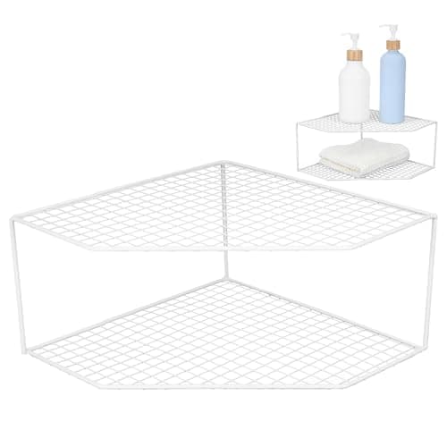 Image of Luxshiny Plate Rack Kitchen Cupboard Organiser 2-Tier Metal Corner Shelf for Bowls, Mugs, Pans, Dishes – Metal Dish Rack for Pantry, Countertop, Cabinet and Kitchen Shelf