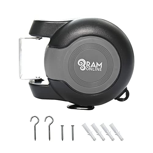 Image of Ram® 30 metre Retractable Reel Clothes Lines Washing Line with Twin Cable - Wall Mounted Heavy Duty Clothes Dryer 2 x 15m Lines of Drying Space, Black