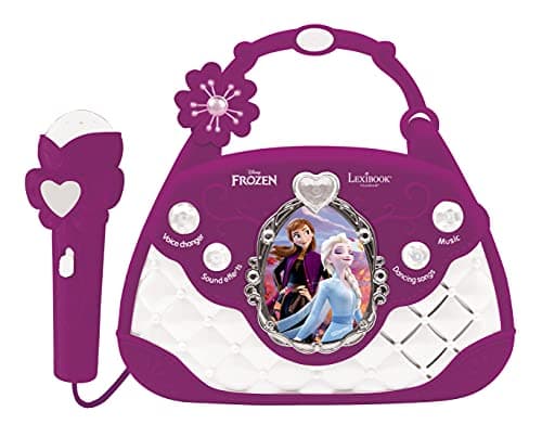 Image of Lexibook, Frozen, Karaoke Bag with Microphone, voice changer, demo songs, light effects, mic included, aux-in input, purple, K102FZ