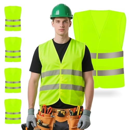 Image of GAOHUI 6 Pack Yellow Hi Vis Safety Vests, High Vis Vests for Men Women Kids, Fluorescent Reflective Jackets for Cycling, Construction, Road Traffic Work, Night Safety