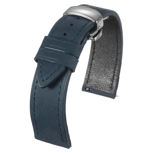 Image of sourcing map Leather Watch Band 22mm Vintage Watch Strap Quick Release Wristband Replacement Bands with Stainless Steel Butterfly Buckle for Men and Women, Blue