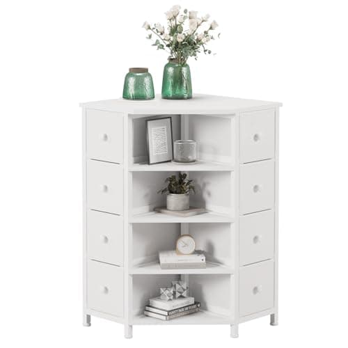 Image of LUMTOK 8 Drawers Corner Dresser with Storage Fabric Drawers and Open Shelves for Small Space，Bedroom，Entryway，Living Room (White)