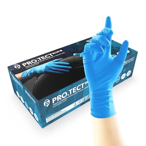 Image of UNIGLOVES PRO.TECT Blue Nitrile Disposable Gloves, Extended Cuff, Nitrile Gloves, Box of 100, Size L