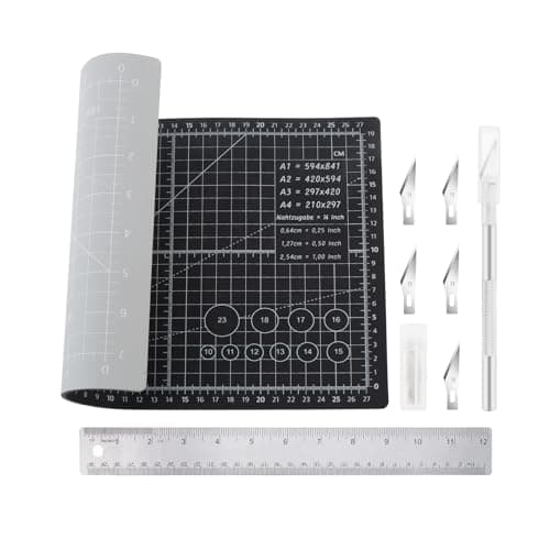 Image of Smgda A4 Double-Sided Cutting Mat with Ruler Set, Self Healing Craft Mat 3mm Thick, Non Slip Ruler and Mat for Paper Sewing Craft Fabric DIY