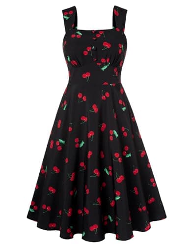 Image of Belle Poque Dresses for Women UK Square Neck Sleeveless Midi Dress Summer Midi A-Line Dress M Black Cherry