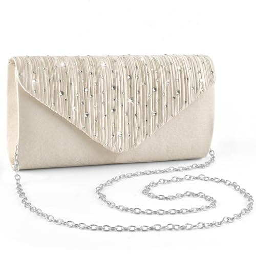 Image of ERKOON Women Faux Suede Evening Clutch Bags, Prom Handbag Formal Party Clutches Wedding Purses Cocktail Promenade Shoulder with Detachable Strap (Beige with Diamonds)