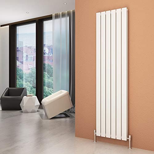 Image of ELEGANT Vertical Column Designer Radiator Tall Upright Flat Panel 1800 x 452 mm White Double Radiators with Free Angled Valves