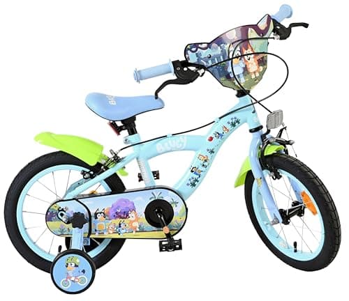 Image of Volare Bluey Kids Bike | Ages 3.5-5 | 14 Inch Wheel | 2 Handbrakes (Front & Back Wheel), Removable Stabilisers, Chain Guard & Pedal Reflectors | Adjustable Saddle | Gift for Girls & Boys