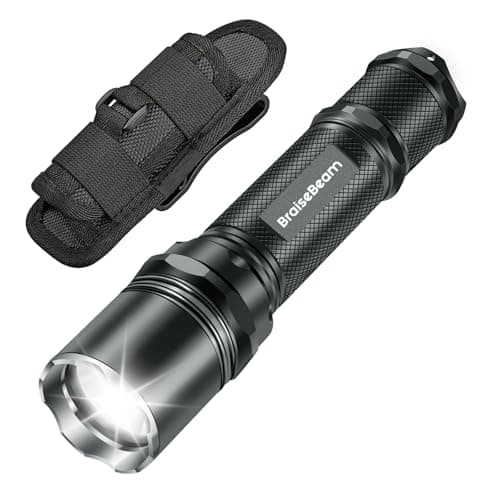 Image of BraiseBeam LED Tactical Torch with Holster, 1200 Lumens Single Mode Flashlight, IP65 Waterproof High Brightness Handheld Light for Camping, Hiking, Emergency - Battery NOT Included