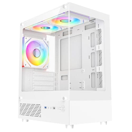 Image of CiT Celsius mATX Gaming PC Case – Panoramic Dual Tempered Glass - Including 3 x 120mm Infinity ARGB Fans, 6-Port PWM Hub - AIO Liquid Cooling Support - USB 3.0, USB 2.0, HD Audio | White