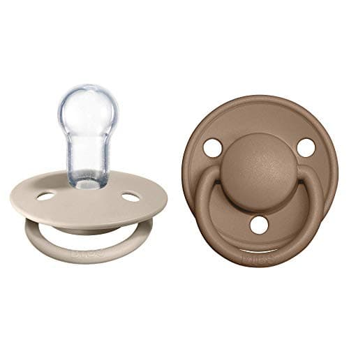 Image of BIBS De Lux Dummies 2-Pack, BPA Free Dummy Pacifier, Round Nipple. Silicone, OneSize (0-36 Months), Vanilla/Dark Oak