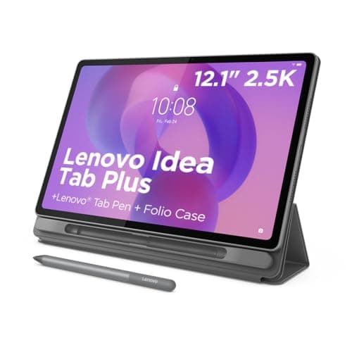 Image of Lenovo Idea Tab Plus Android Tablet | 12.1 inch 2.5K (2560x1600) Display | MediaTek Dimensity 6400 | 8 GB RAM | 256 GB UFS 2.2 | Wi-Fi 5 | Luna Grey |Tab Pen + Folio Case