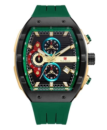 Image of TEARTRACE Watches for Men Analog Quartz Waterproof Sport Men’s Watch Tonneau Chronograph Luminous Fashionable Unique Casual Watch with Silicone Strap, Green