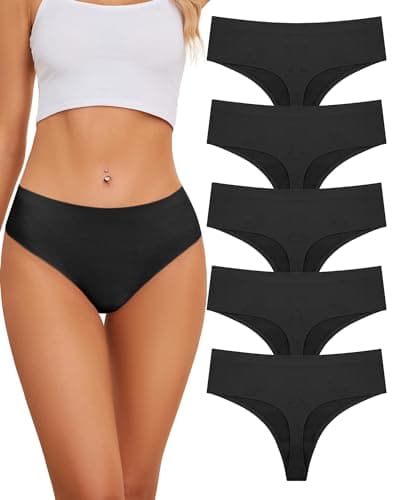 Image of VOENXE Seamless Women Underwear Thongs,High Waisted Cut No Show Ladies Knickers,No Vpl Breathable Panties,Multipack High Rise Seamfree Comfortable Tanga,Soft Invisible Female G-string Undies,5-Pack