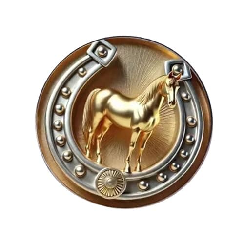 Image of Artistic Horseshoe Brooch, Golden Horse Head, Sun Halos Stainless Steel Craft for Everyday Use Engraved Pin