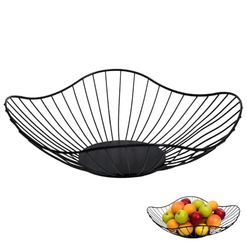 Image of Zykphao Black Metal Fruit Bowl Basket - Large Rust-Resistant Wire Fruit Holder for Kitchen Counter, Modern Home Decor & Table Centerpiece (Shallow)