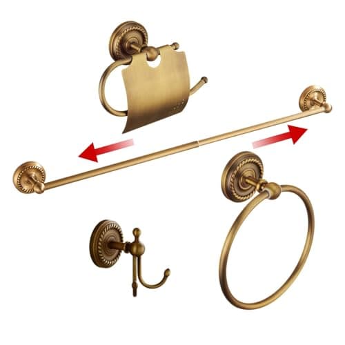 Image of Antique Brass 4-Piece Bathroom Hardware Set, Wall Mounted Towel Hanger Toilet Paper Holder Robe Hooks, Vintage Antique Bathroom accessories Set YIGUANXIN