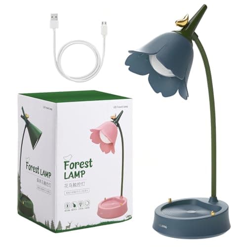Image of Pagezol LED Desk Lamp Rechargeable, 3 Color Modes Dimmable Table Lamp, Cordless Table Light, Cute Flower Children's Desk Lamp Touch Lamps Bedside, Desk Light Reading Lamp Study Lamp Bedroom (Blue)