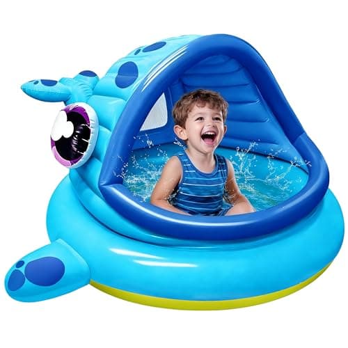 Image of JOYIN 137 x 142x 71cm Beach Tent for Kids, Whale Baby Shade Beach Tent Inflatable Paddling Pool with Sunshade Blow Up Pool, Swim Party Toys, Infants And Young Fun Beach Lounge Pit