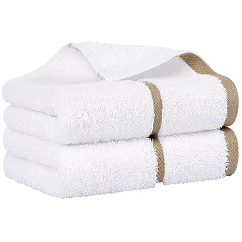 Image of PiccoCasa 2 Pack Luxury Cotton Guest Towels 750 GSM, Soft and Water Absorbent Small Hand Towels for Bathroom - Grey Hand Towel Set for Spa Hotel, 40 x 80cm Face Towels Champagne Strip
