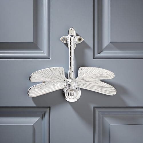 Image of A.B Hardware Polished Chrome Dragonfly Door Knocker – Antique Vintage Dragon Fly Knockers