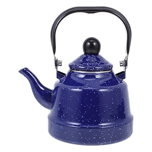 Image of HEMOTON Enameled Tea Kettle with Handle Stovetop Tea Kettle Enamel Teapot for Home Kitchen Blue 1. 1L
