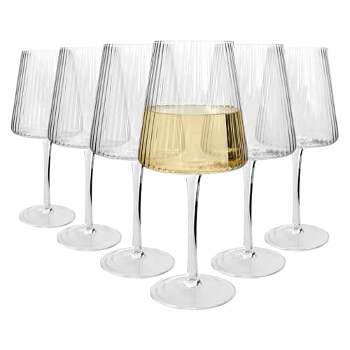 Image of Argon Tableware Chelsea Optic Crystal White Wine Glasses 480ml - Pack of 6, Lead-Free Crystal Wine Glass Set, Art Deco Design with Optic Detail, Tulip Bowl, Gift Boxed Glassware