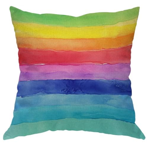 Image of Moslion Rainbow Pillow Cover Summer Rainbow Stripes Cotton Linen Decorative Throw Pillow Case 18 x 18 Inch Standard Square Cushion Cover for Sofa Bedroom Men Women Multicolor