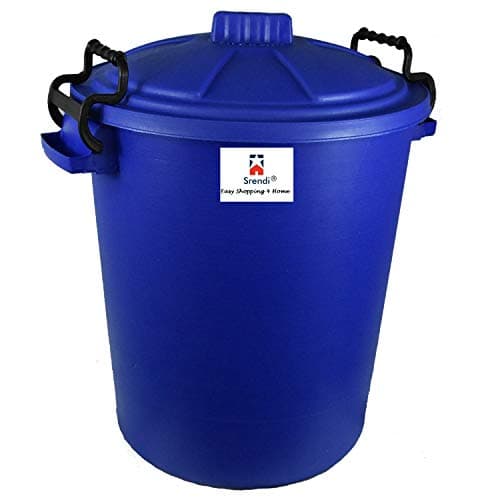 Image of Srendi® Small/Medium/Large Plastic Coloured Bin/Waterfroof/Rodent Proof/Ideal for Outdoor/Animal Feed/Food/Storage/Flour Locking Lid (50L, Blue)